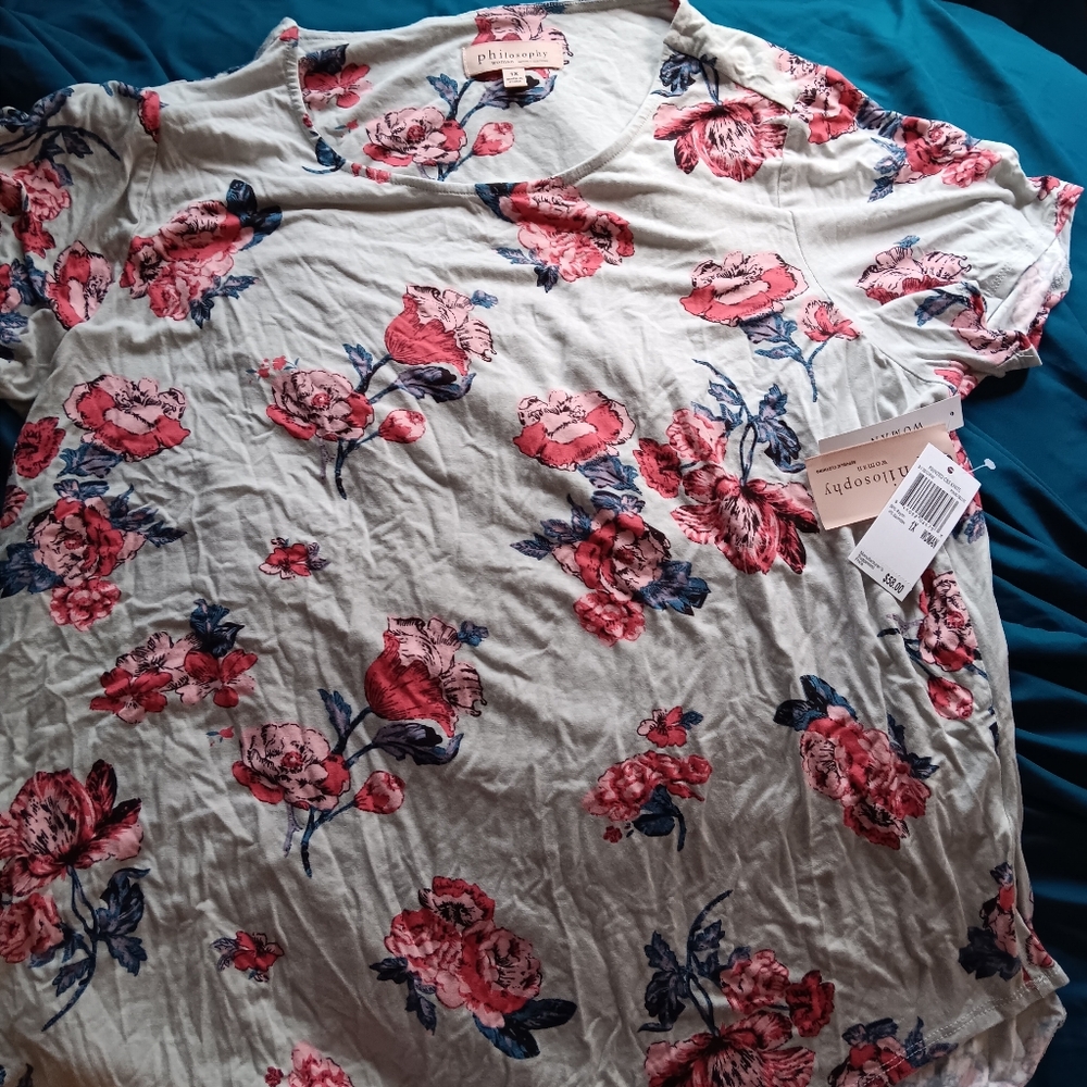 NWT Philosophy Pink and Blue Floral Top Womens 1x
